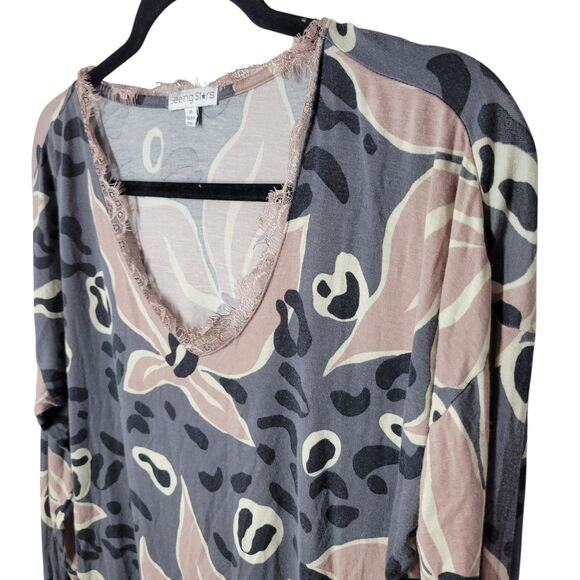 Seeing Stars Womens Sz M Gray Pink Geometric Long Sleeve Blouse - Picture 5 of 13